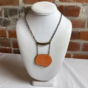 Silpada  Signed Brass  Necklace Brass Large Orange Stone 28"
